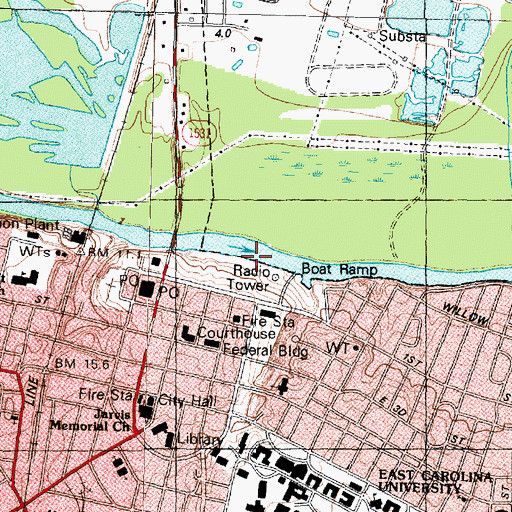 Topographic Map of WOOW-AM (Greenville), NC