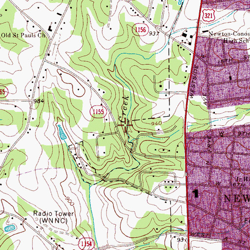 Topographic Map of WNNC-AM (Newton), NC