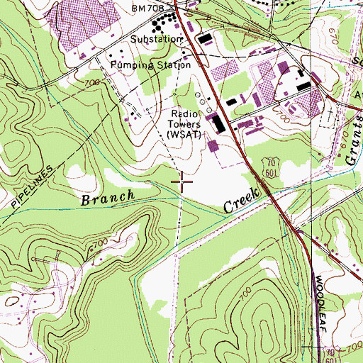 Topographic Map of WSAT-AM (Salisbury), NC