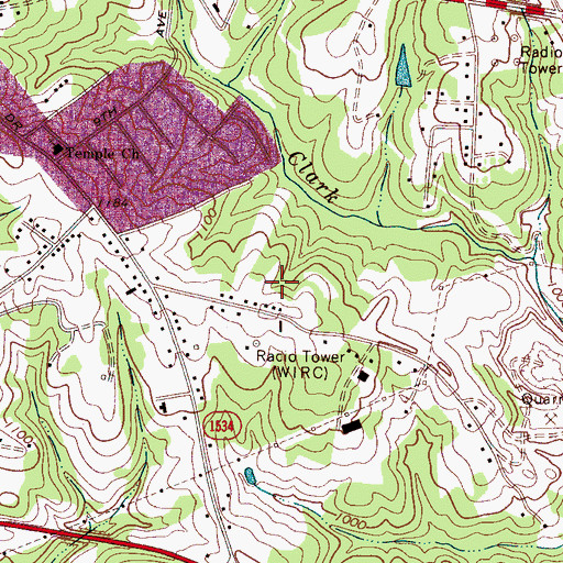 Topographic Map of WIRC-AM (Hickory), NC