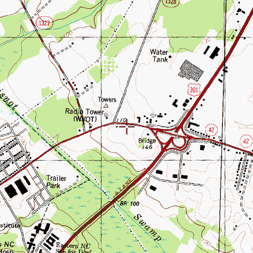 Topographic Map of WVOT-AM (Wilson), NC