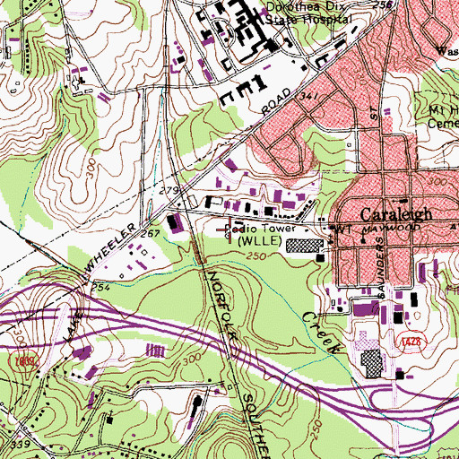 Topographic Map of WLLE-AM (Raleigh), NC