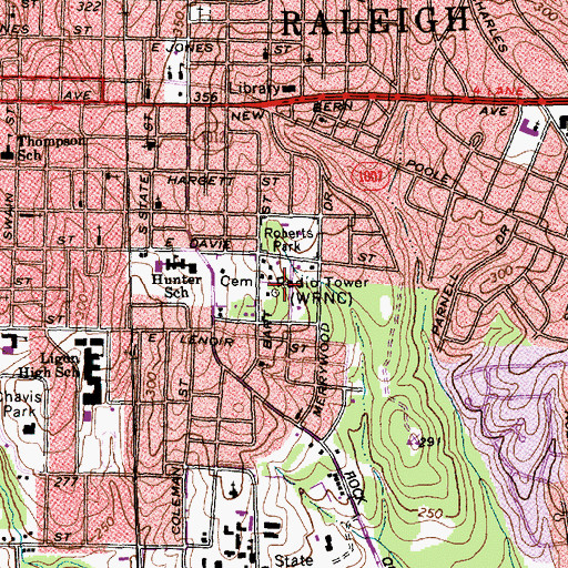 Topographic Map of WPJL-AM (Raleigh), NC