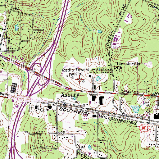 Topographic Map of WKIX-AM (Raleigh), NC