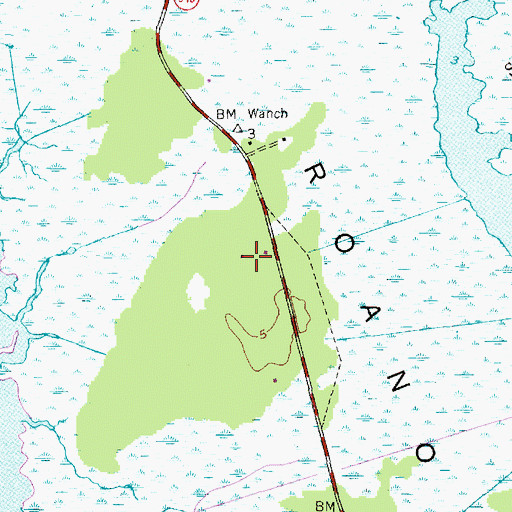 Topographic Map of WOBR-AM (Wanchese), NC