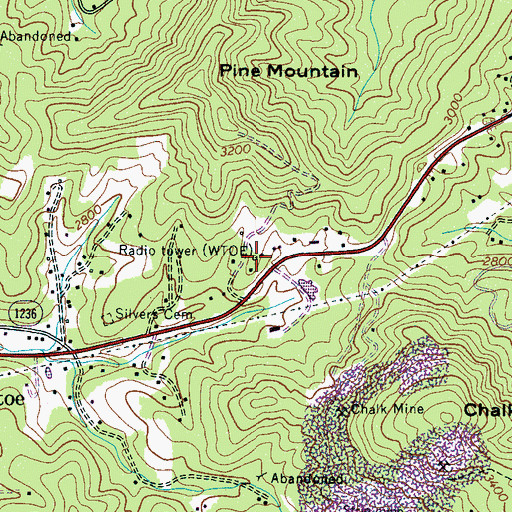 Topographic Map of WTOE-AM (Spruce Pine), NC