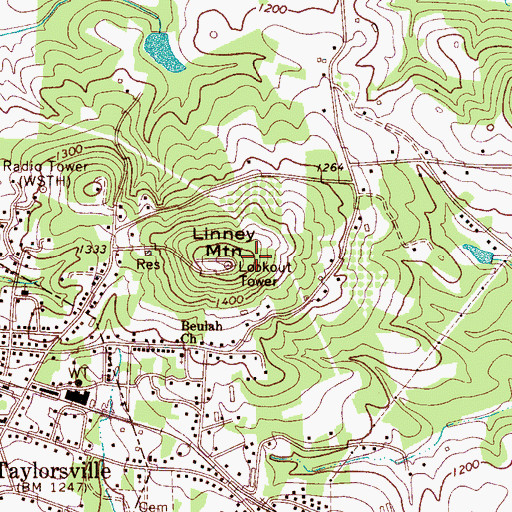 Topographic Map of WTLK-AM (Taylorsville), NC
