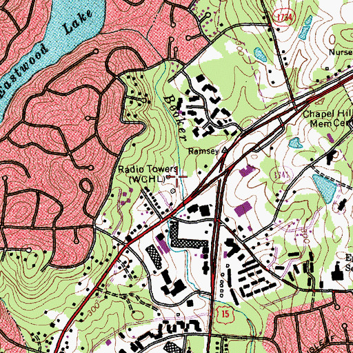 Topographic Map of WCHL-AM (Chapel Hill), NC
