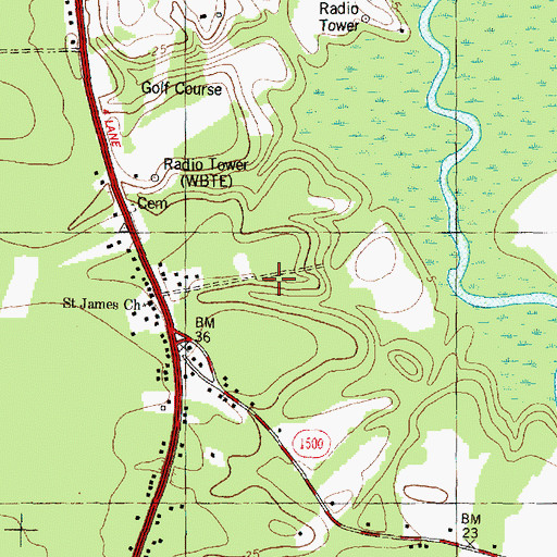 Topographic Map of WBTE-AM (Windsor), NC