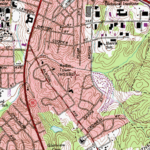 Topographic Map of WDUR-AM (Durham), NC