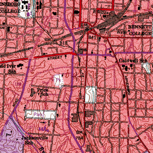 Topographic Map of WEAL-AM (Greensboro), NC