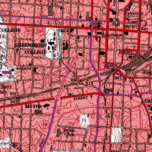 Topographic Map of WKEW-AM (Greensboro), NC