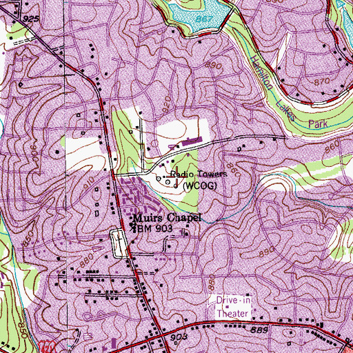 Topographic Map of WCOG-AM (Greensboro), NC