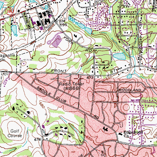 Topographic Map of WBBB-AM (Burlington-Graham), NC