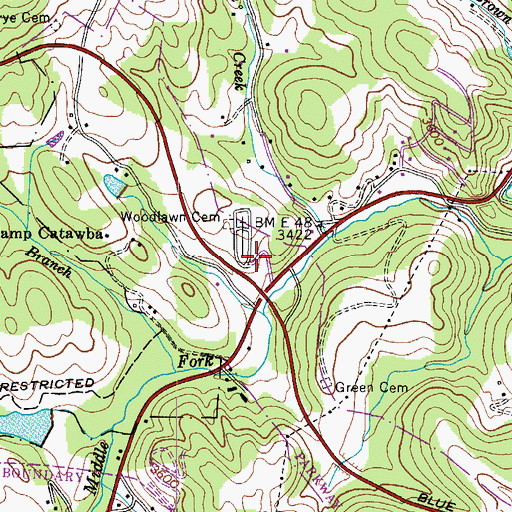 Topographic Map of WOIX-AM (Blowing Rock), NC