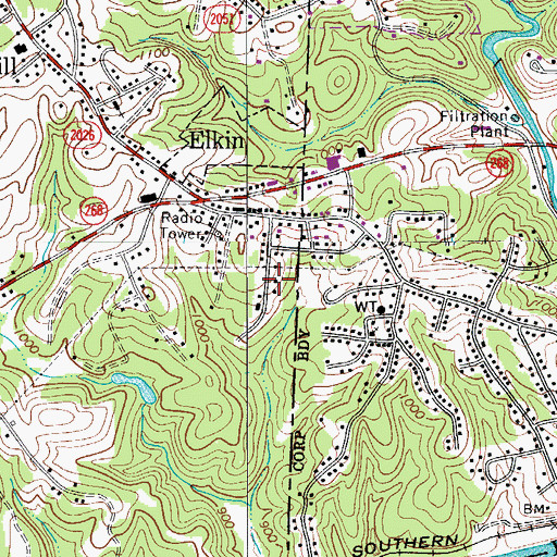 Topographic Map of WIFM-AM (Elkin), NC