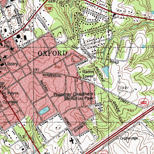 Topographic Map of WCBQ-AM (Oxford), NC