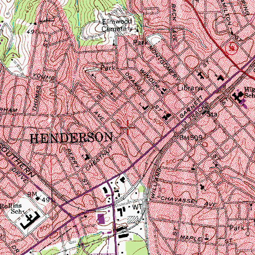Topographic Map of WIZS-AM (Henderson), NC