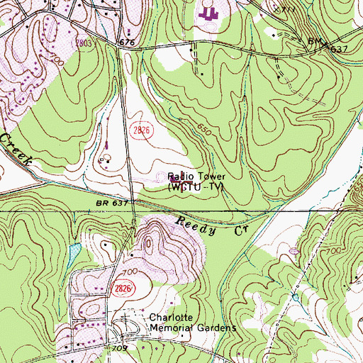 Topographic Map of WPCQ-TV (Charlotte), NC