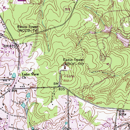 Topographic Map of WSOC-TV (Charlotte), NC