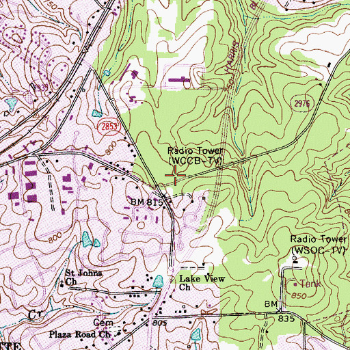 Topographic Map of WCCB-TV (Charlotte), NC