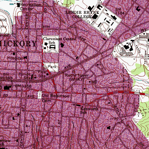 Topographic Map of WHKY-TV (Hickory), NC