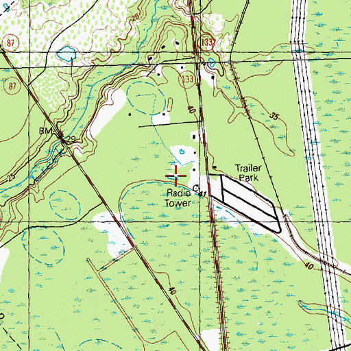 Topographic Map of WLCF-FM (Southport), NC