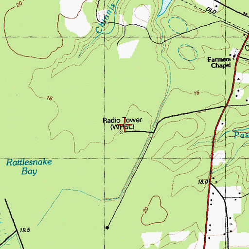 Topographic Map of WHSL-FM (Wilmington), NC