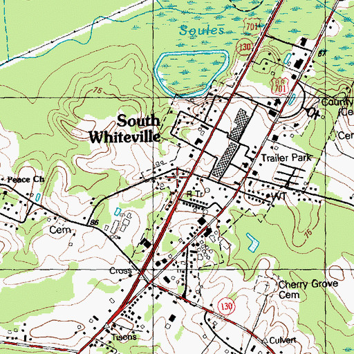 Topographic Map of WQTR-FM (Whiteville), NC