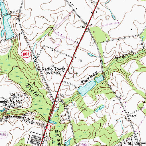 Topographic Map of WZYZ-FM (Fairmont), NC
