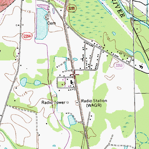 Topographic Map of WJSK-FM (Lumberton), NC