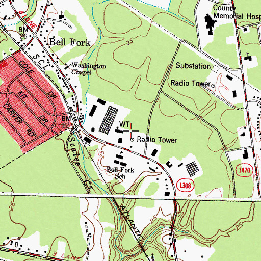 Topographic Map of WXQR-FM (Jacksonville), NC
