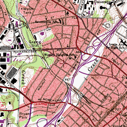 Topographic Map of Wesley Heights, NC