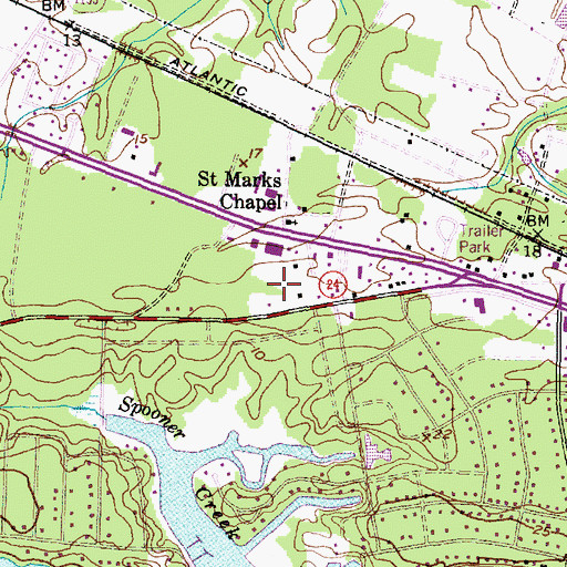Topographic Map of Hollywood, NC