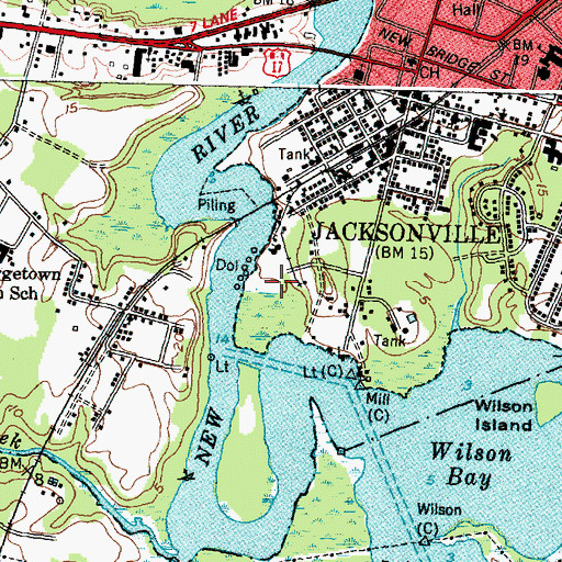 Topographic Map of Wilsons Bluff, NC