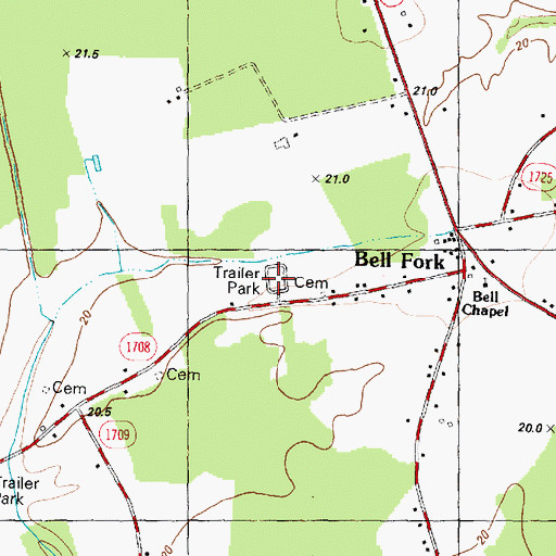 Topographic Map of Jacksons Trailer Park, NC