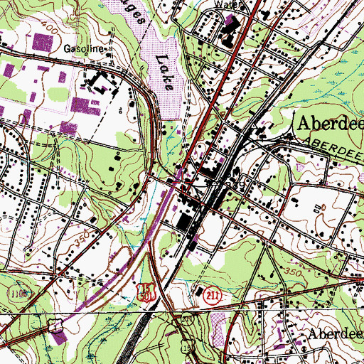 Topographic Map of Aberdeen, NC