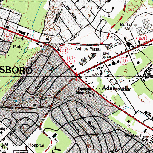 Topographic Map of Adamsville, NC