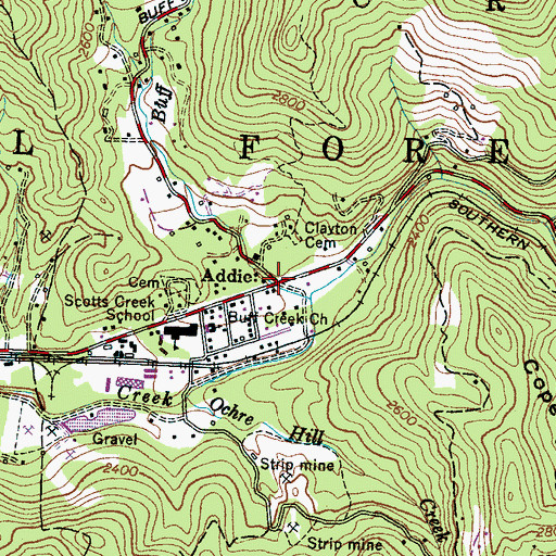 Topographic Map of Addie, NC