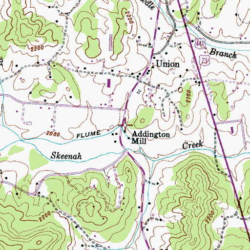 Topographic Map of Addington Mill, NC