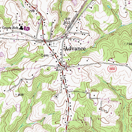 Topographic Map of Advance, NC