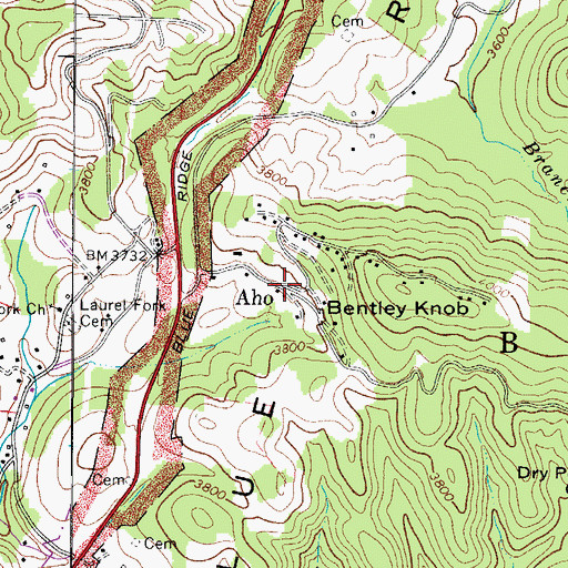 Topographic Map of Aho, NC