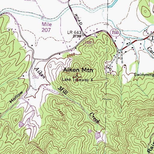 Topographic Map of Aiken Mountain, NC