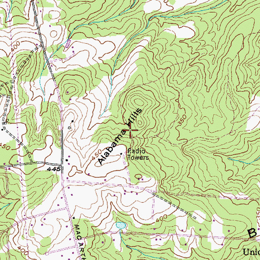Topographic Map of Alabama Hills, NC
