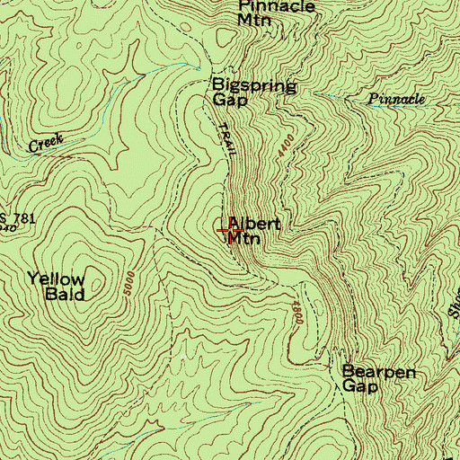 Topographic Map of Albert Mountain, NC