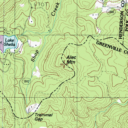 Topographic Map of Alec Mountain, NC