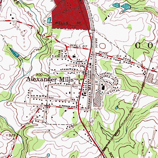 Topographic Map of Alexander Mills, NC