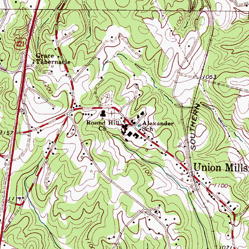 Topographic Map of Alexander School, NC