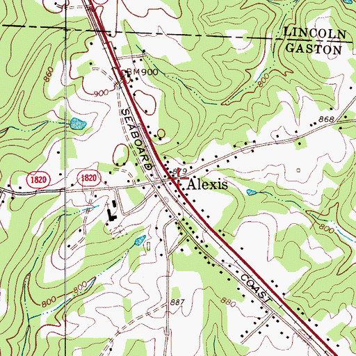 Topographic Map of Alexis, NC