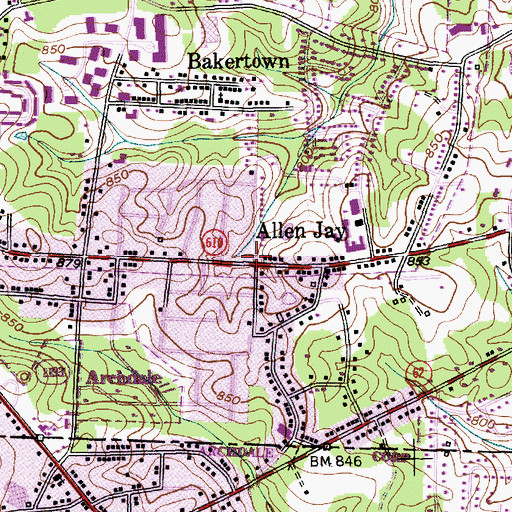 Topographic Map of Allen Jay, NC